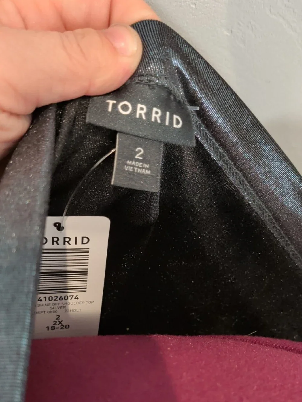 torrid Black Metallic Off-Shoulder Top with Plum Detail